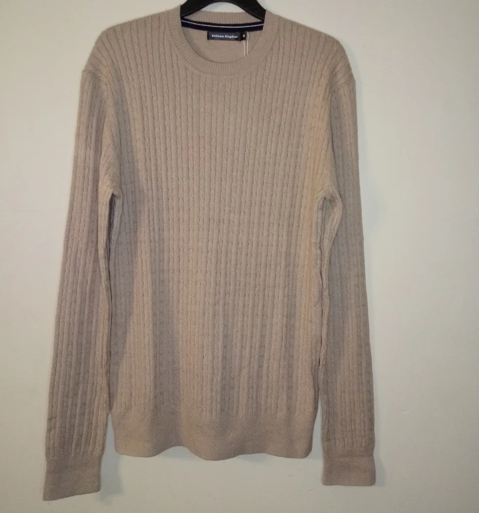 knitwear kingdom Khaki crewneck cable-knit long sleeve Sweater